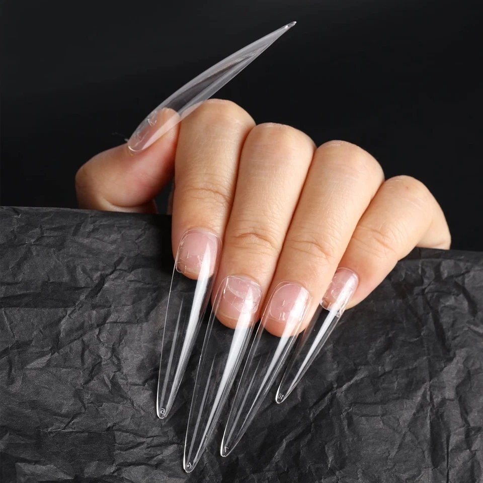 INENK No C Curve XXL Stiletto Ataúd Puntas de Uñas 400 Piezas Acrílico Transparente 10 Tamaños Foto 1 de 4