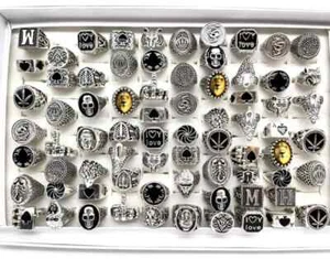 25 Stck./Posten Neu Mix Top 25 Stile Retro Metalllegierung Männer Ring Punk Stil männlich Biker - Bild 1 von 24