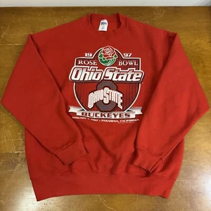 VINTAGE Ohio State Buckeyes Sweatshirt Mens 2XL Red Pullover Fleece Rose Bowl - Picture 1 of 12