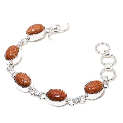 Red Sunstone Gemstone 925 Sterling Silver Bracelet 7-8" G682 - Image 1 of 4