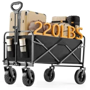 Wagon, Wagons Carts Foldable with All-Terrain Wheels, Portable 30 IN Black - Picture 1 of 7