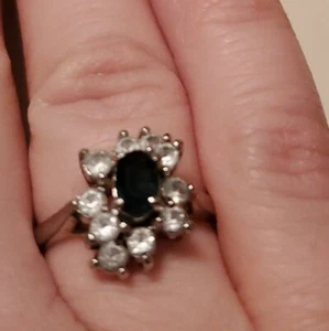 Beautiful Size 7 14 K gold plated Ring With Blue Saphire And Cubic Zirconia♡♡ - Picture 1 of 7