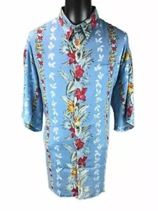 Camisa Hibisco Hawaiana Aloha Para Hombres XL Manga Corta Vacaciones Campamento Floral Azul - Imagen 1 de 5