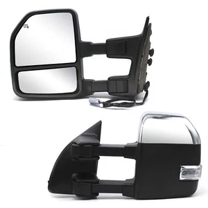 Pair Tow Mirrors For 99-07 Ford F250-F550 Super Duty Power Heated Signal Chrome - Picture 1 of 12