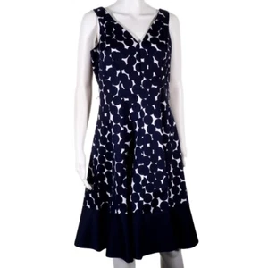 Vestido Nine West para mujer talla 6 sin mangas azul marino blanco lunares elástico cuello en V - Imagen 1 de 10