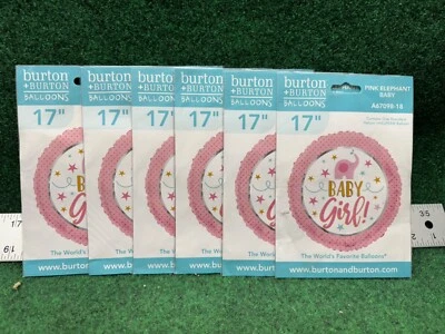 Paquete de 6 globos de aluminio Burton + Burton bebé niña elefante rosa 17" Foto 1 de 4