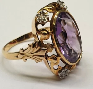 Antique Victorian 14k Yellow Gold & Amethyring Women's Ring 7.5 US 5.1 Gr - Picture 1 of 4
