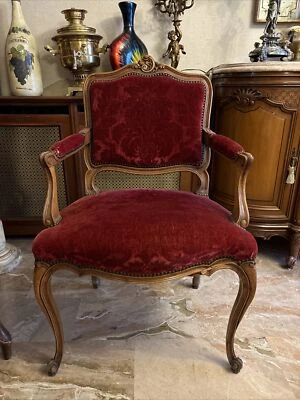 Chaise Louis XV Fauteuil cabriolet Rouge - Photo 1/4