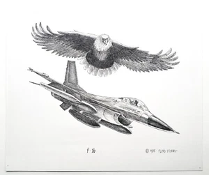 Floyd B. Stubbs Vintage Originals, F-16 Fighting Falcon, Pen & Ink Drawing 1985 - Picture 1 of 8