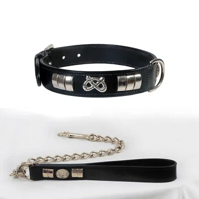 ZAIN TACK STAFFORDSHIRE DOG LEATHER COLLAR AND CHAIN LEAD COMBINE SET WITH CHROME FITTINGS