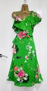 RIVER ISLAND size 8 NEW green satin frill floral floaty summer dress occasion - Picture 1 of 4
