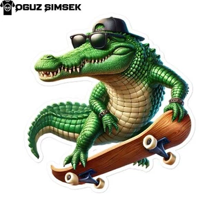 Blasenfreier Aufkleber | Cooles Skateboarding Krokodil | robustes Vinyl - Bild 1 von 4