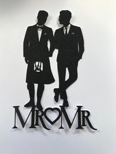 Topper torta nuziale Mr & Mr, abito e kilt due sposi, coppia gay LGBT