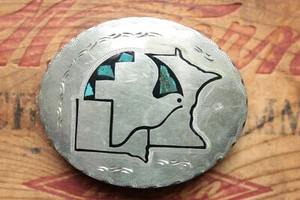 Vintage Hand Made Turquoise Pidgin Inlay Western Belt Buckle - Picture 1 of 3
