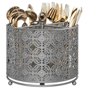 Rotating Utensil Caddy Countertop - Higher Raised Cutlery Caddy Holder - Meta... - Picture 1 of 6