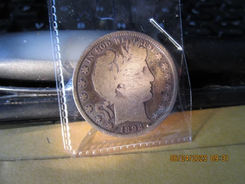 1892 P  Barber Half VG +++ Cover