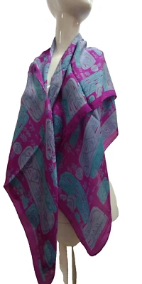 Vintage 100% Silk Scarf Vibrant Pink Fuchsia Colors Indian Made 1980s Designer - Image 1 of 4