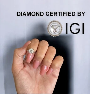 14K Solid Gold IGI Certified Round Diamond Solitaire Ring Lab Grown Diamond Ring - Picture 1 of 12