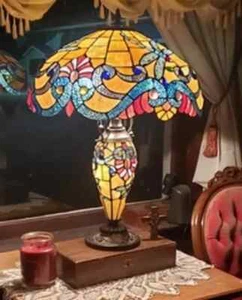 25" Tiffany Style Stained Glass Victorian Dragonfly Table Lamp 18" Shade - Picture 1 of 4