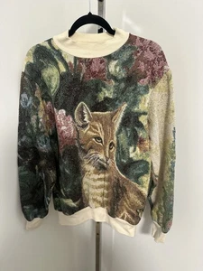 Maglione donna Sugar Street Weavers anni 90 vintage gatto tessuto arazzo camicia M L - Foto 1 di 3