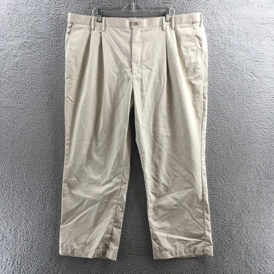 Pantalones chinos americanos Izod para hombre 46/30 beige algodón tiro alto plisados cremallera frontal Foto 1 de 4