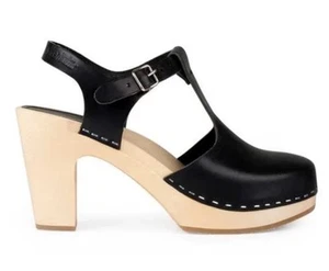 Swedish Hasbeens 6 T Strap Sky High Damen 36 Schwarz Leder Sandalen Clogs - Bild 1 von 7