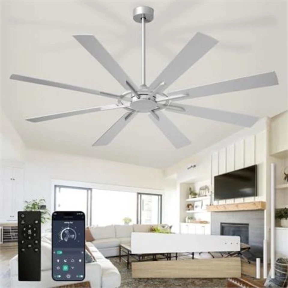 Large Modern 72 Inch 8 Blade Ceiling Fan with Remote  Brushed Nickel, No Light - Image 1 of 4