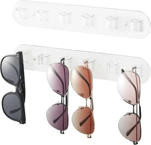 Wall Glasses Holder 2 pack,Sunglass Organizer,Acrylic 6 Slots, Clear - Picture 1 of 6