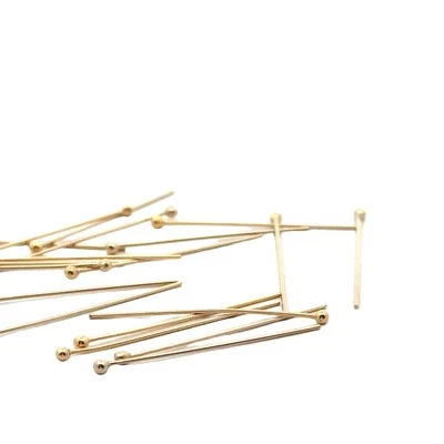Lleno de oro real 14K | Pasadores de cabeza de bola | Disponible en medidores de 24ga, 26ga y tres Foto 1 de 3