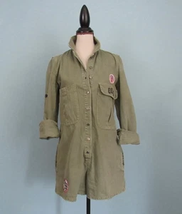 Size: S ZARA Olive Green Denim Romper Long Sleeve Pockets Women - Picture 1 of 15