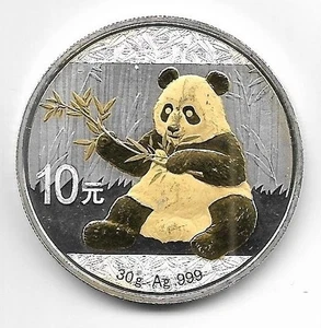 China 10 Yuan 2017 Panda , Coloriert , Vergoldet , 30 g Silber 999 Münze , F15/5 - Bild 1 von 2