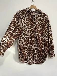 M&S Oversized Leopard Print Cotton Shirt UK 10 Volume Sleeve Lightweight - Picture 1 of 7