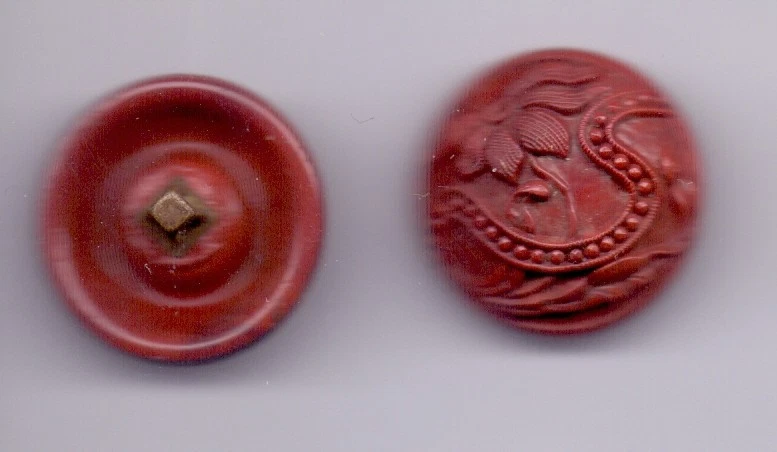 PAIR Victorian glass buttons - with botanical pattern - Image 1 of 1
