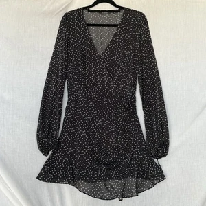 Glassons Size 10 – 100% Polyester – Black Polka Dot Wrap Mini Dress - Picture 1 of 10