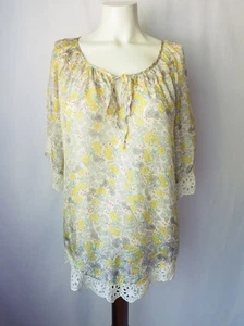 Johnny Was waschbare Seiden Bauern Bluse Boho Blumen bestickt Ösen S - Bild 1 von 6