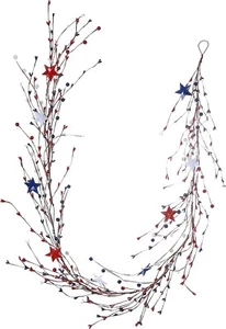 Patriotic Garland 5 FT Pip Berry Garland Decorations Red White Blue - Picture 1 of 5