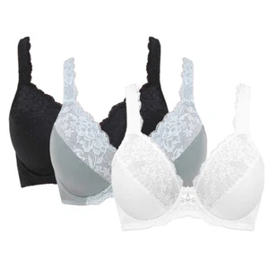 UK Ladies Underwired Full Coverage Bra Large Bust Lace Plus Size Bras 32-52 C-HH - Picture 1 of 39
