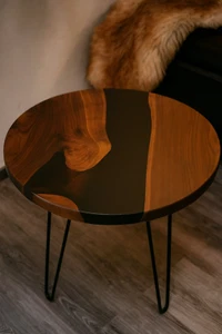 18" Round Epoxy Wooden Corner Side Table Top Home Office Interior Decor - Picture 1 of 13