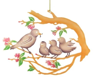 Fensterbild Vogelfamilie auf Baum Erzgebirge Taulin - Bild 1 von 3