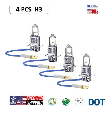 4 X H3 Halogen 12V 55W Super Bright Upgrade Headlight Bulb - Image 1 of 4