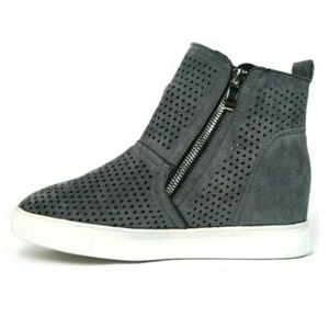 Women's Breathable Perforated Hidden Wedge Platform High Top Side Zip Sneakers - Picture 1 of 9