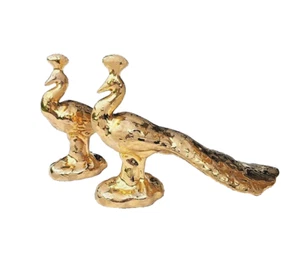 VTG 50s USA Textured Weeping 22 KT Gold Pair Of Ceramic Peacock Bird Figurines - Picture 1 of 16