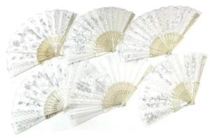 12 WHITE WEDDING HAND HELD 9 INCH WOMEN FAN #GI685 accessories new pocket fans - Picture 1 of 1
