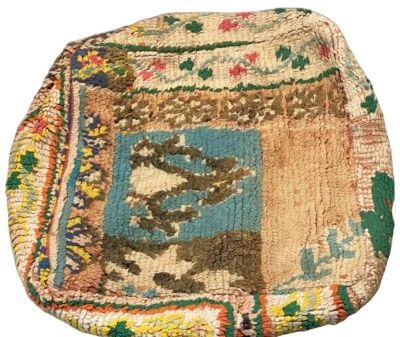 Vintage Moroccan Boujad floor Cashion inspired from old Boujad rug lovely poof - Image 1 of 4