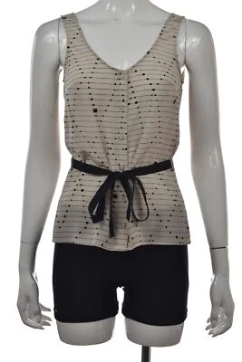 Blusa Vena Cava Aqua Top Talla XS Beige Negra Camisa Seda Sin Mangas Foto 1 de 4