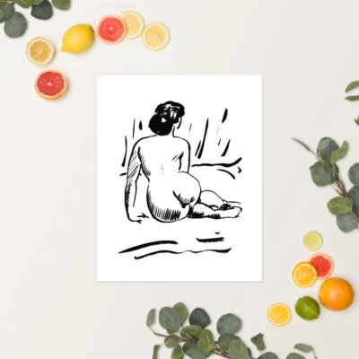 Ilustración de figura desnuda vintage bellas artes blanco y negro elegante impresión clásica Foto 1 de 4