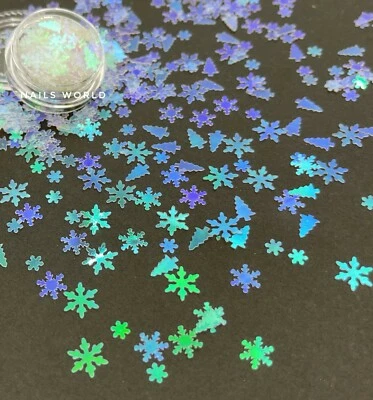 NAILS WORLD X20 Mix Christmas Tree Star Holographic 3D Nail Art Glitter Sequins Manicure UK