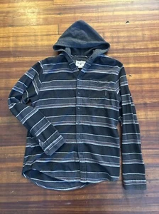 Bellabong Y2K Down western striped button-down long sleeve hoodie Large Blk Gry - Picture 1 of 8