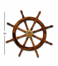 Antique Ship Wheel Teak Brass Nautical Steering 36 Inch Pirate Decor Wooden 
