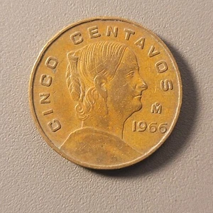 1966 Mo Mexico 5 Centavos Coin - Brass - Josefa Ortiz de Dominguez - Picture 1 of 2